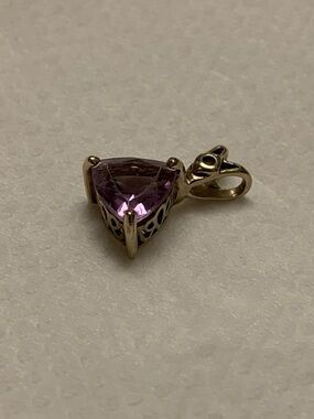14k Gold Pendant with Trillion Cut Amethyst- Women Jewelry
